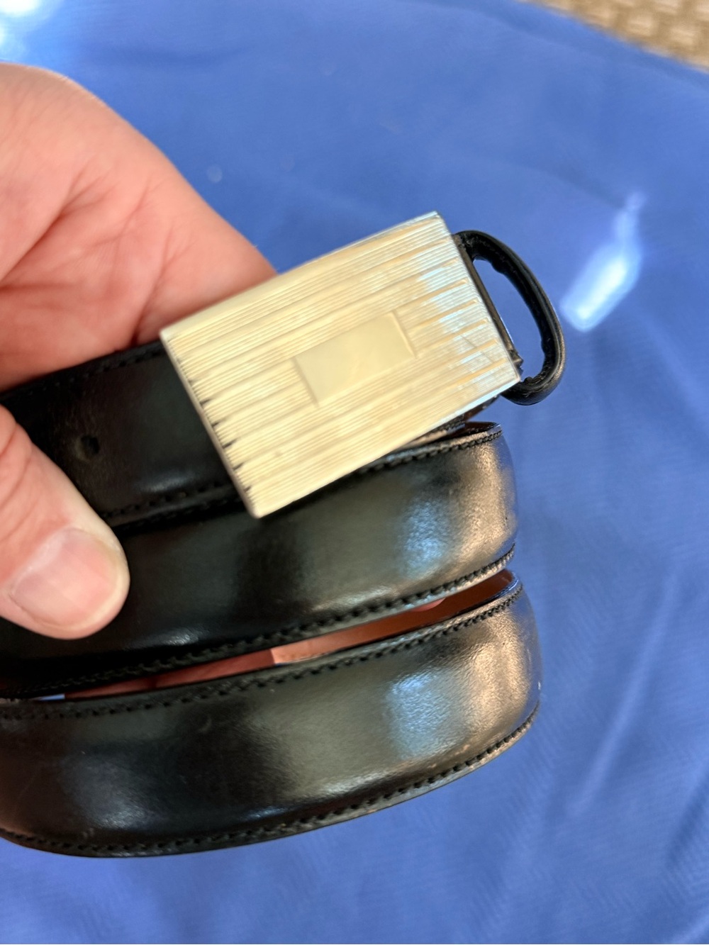Ralph Lauren Classic Black Leather Men's  Belt with Silver Buckle sz 36